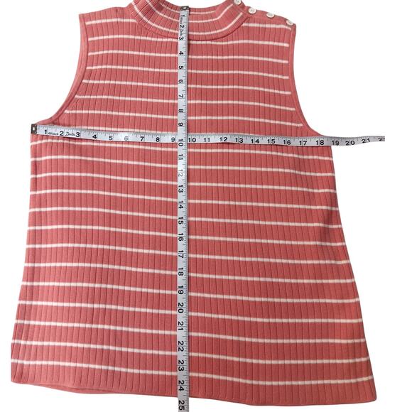 TALBOTS Sleeveless Sweater Large Light Mock Neck Soft Cotton Blend‎ Pink Stripes - Picture 4 of 8